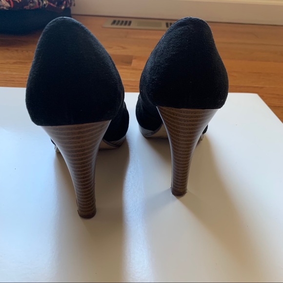 Fioni Casual Black Heels with Tan Heel - Picture 3 of 10
